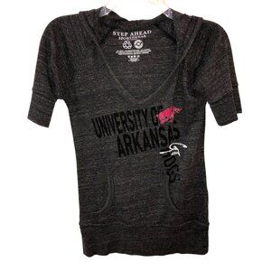 University of Arkansas Step Ahead Medium Gray Short Sleeve Hoodie Shirt Top M